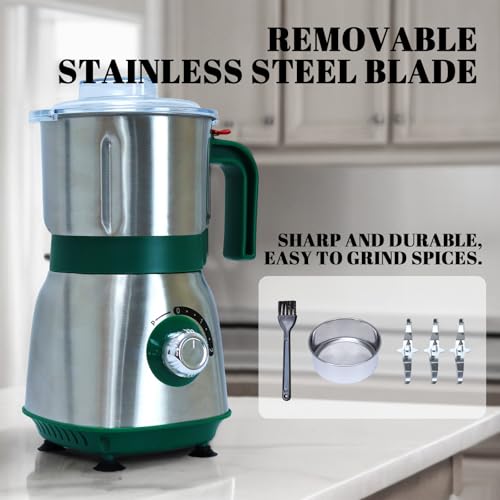 Versatile Kitchen Grinder | 500W Electric Mill | Grinds Spices, Nuts, Grains, Coffee | 3 Stainless Steel Blades | Dry Use (Green) - My Kitchen Products