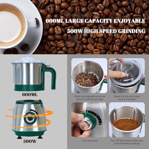Versatile Kitchen Grinder | 500W Electric Mill | Grinds Spices, Nuts, Grains, Coffee | 3 Stainless Steel Blades | Dry Use (Green) - My Kitchen Products