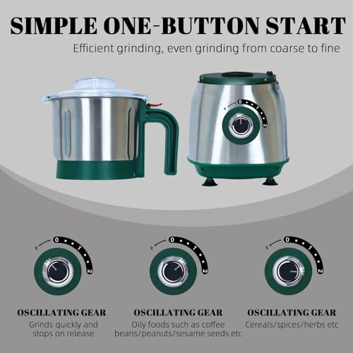 Versatile Kitchen Grinder | 500W Electric Mill | Grinds Spices, Nuts, Grains, Coffee | 3 Stainless Steel Blades | Dry Use (Green) - My Kitchen Products