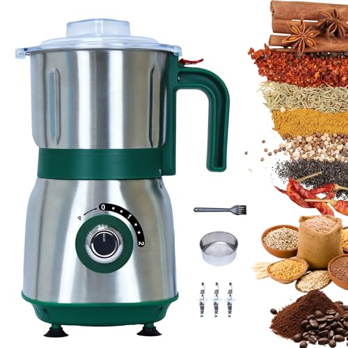 Versatile Kitchen Grinder | 500W Electric Mill | Grinds Spices, Nuts, Grains, Coffee | 3 Stainless Steel Blades | Dry Use (Green) - My Kitchen Products