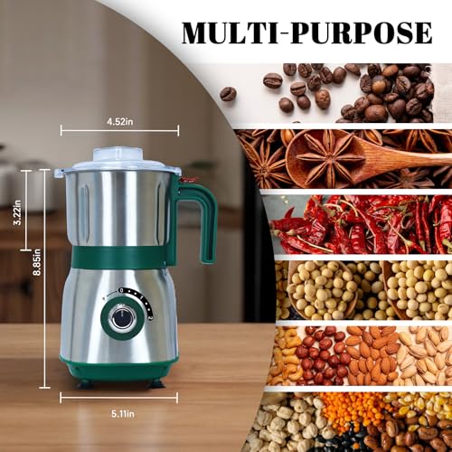 Versatile Kitchen Grinder | 500W Electric Mill | Grinds Spices, Nuts, Grains, Coffee | 3 Stainless Steel Blades | Dry Use (Green) - My Kitchen Products
