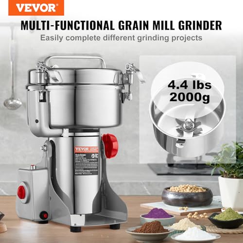 VEVOR 2000g Electric Grain Mill Grinder, High Speed 3400W Commercial Spice Grinders, Stainless Steel Pulverizer Powder Machine, for Dry Grains Spices Cereals Coffee Corn Pepper, Swing Type - My Kitchen Products