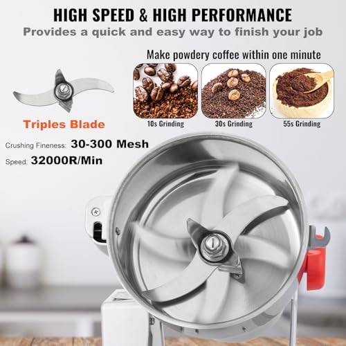 VEVOR 2000g Electric Grain Mill Grinder, High Speed 3400W Commercial Spice Grinders, Stainless Steel Pulverizer Powder Machine, for Dry Grains Spices Cereals Coffee Corn Pepper, Swing Type - My Kitchen Products
