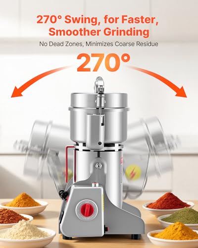 VEVOR 300g Electric Grain Mill Grinder, High Speed 1500W Commercial Spice Grinders, Stainless Steel Pulverizer Powder Machine, for Dry Grains Spices Cereals Coffee Corn Pepper, Swing Type - My Kitchen Products