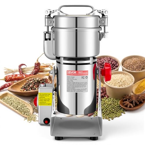 VEVOR 300g Electric Grain Mill Grinder, High Speed 1500W Commercial Spice Grinders, Stainless Steel Pulverizer Powder