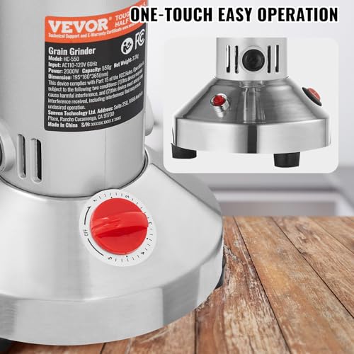 VEVOR 550g Electric Grain Mill Grinder, High Speed 2000W Commercial Spice Grinders, Stainless Steel Pulverizer Powder Machine, for Dry Grains Spices Cereals Coffee Corn Pepper, Straight Type - My Kitchen Products