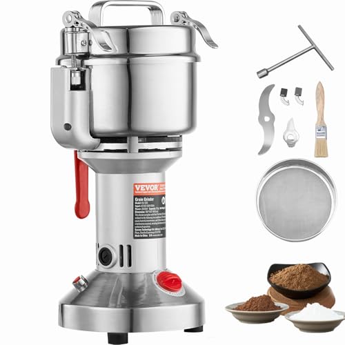 VEVOR 550g Electric Grain Mill Grinder, High Speed 2000W Commercial Spice Grinders, Stainless Steel Pulverizer Powder