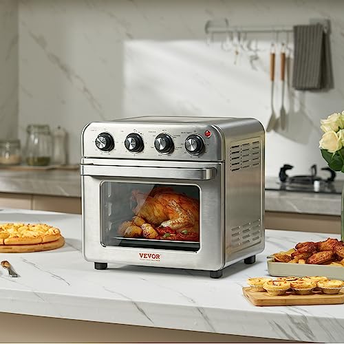 VEVOR 7-IN-1 Air Fryer Toaster Oven, 18L Convection Oven, 1800W Stainless Steel Toaster Ovens Countertop Combo with Grill, Pizza Pan, Gloves, 6 Slices Toast, 10-inch Pizza, Home Use - My Kitchen Products