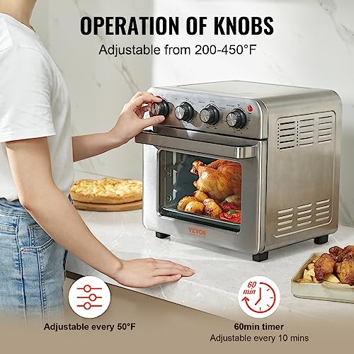 VEVOR 7-IN-1 Air Fryer Toaster Oven, 18L Convection Oven, 1800W Stainless Steel Toaster Ovens Countertop Combo with Grill, Pizza Pan, Gloves, 6 Slices Toast, 10-inch Pizza, Home Use - My Kitchen Products