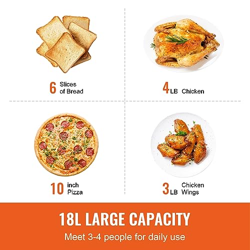 VEVOR 7-IN-1 Air Fryer Toaster Oven, 18L Convection Oven, 1800W Stainless Steel Toaster Ovens Countertop Combo with Grill, Pizza Pan, Gloves, 6 Slices Toast, 10-inch Pizza, Home Use - My Kitchen Products