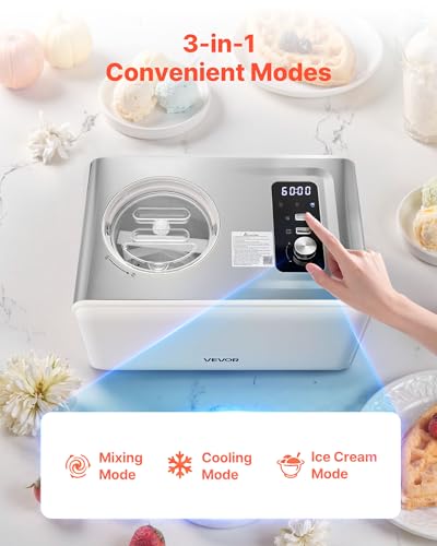VEVOR Automatic Ice Cream Maker with Built-in Compressor, 2 Quart No Pre-freezing Gelato Maker, Electric Sorbet-Maker, 3 Modes Compressor Ice Cream Machine for Home Kitchen - My Kitchen Products