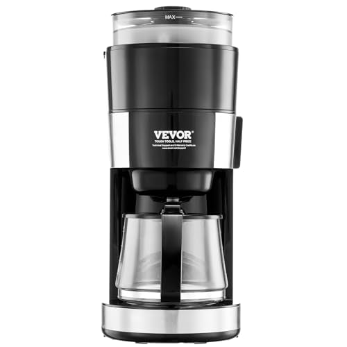VEVOR Coffee Maker with Grinder, 10 Cup Coffee Machine, Grind and Brew Coffee Maker with 3 Brew Strength Control, Adjustable Grinding Coarseness, for Home Office Restaurant - My Kitchen Products