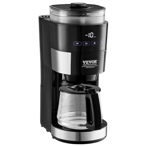 VEVOR Coffee Maker with Grinder, 10 Cup Coffee Machine, Grind and Brew Coffee Maker with 3 Brew Strength Control, Adjustable Grinding Coarseness, for Home Office Restaurant - My Kitchen Products