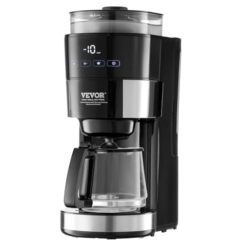 VEVOR Coffee Maker with Grinder, 10 Cup Coffee Machine, Grind and Brew Coffee Maker with 3 Brew Strength Control, Adjustable Grinding Coarseness, for Home Office Restaurant - My Kitchen Products