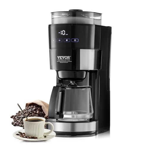 VEVOR Coffee Maker with Grinder, 10 Cup Coffee Machine, Grind and Brew Coffee Maker with 3 Brew Strength Control, Adjustable Grinding Coarseness, for Home Office Restaurant - My Kitchen Products