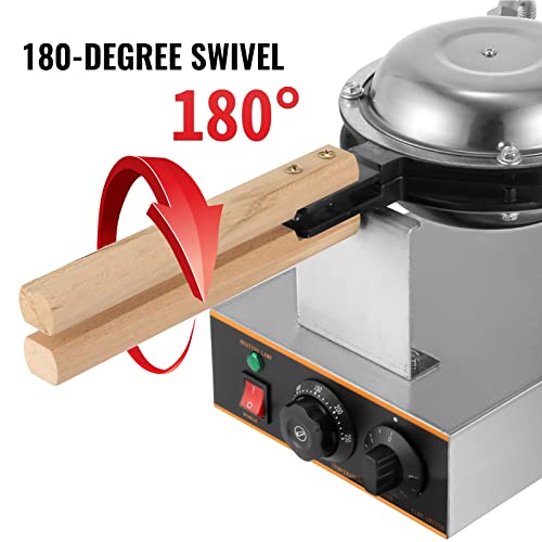 VEVOR Commercial Bubble Waffle Maker, 1400W Egg Bubble Puff Iron w/ 180° Rotatable 2 Pans & Wooden Handles, Stainless Steel Baker w/Non-Stick Teflon Coating, 50-250℃/122-482℉ Adjustable - My Kitchen Products