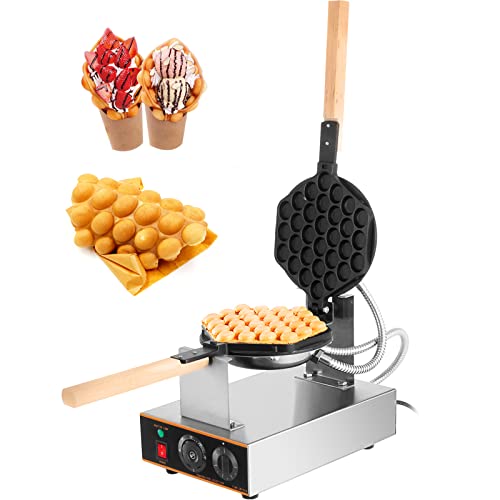 VEVOR Commercial Bubble Waffle Maker, 1400W Egg Bubble Puff Iron w/ 180° Rotatable 2 Pans & Wooden Handles, Stainless Steel Baker w/Non-Stick Teflon Coating, 50-250℃/122-482℉ Adjustable - My Kitchen Products