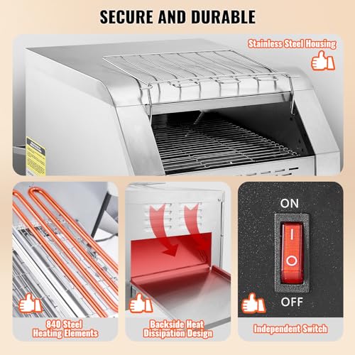 VEVOR Commercial Conveyor Toaster, 300 Slices/Hour, Heavy Duty Stainless Steel, Electric Restaurant Toaster for Toast, Bun, Bagel, Bread - My Kitchen Products
