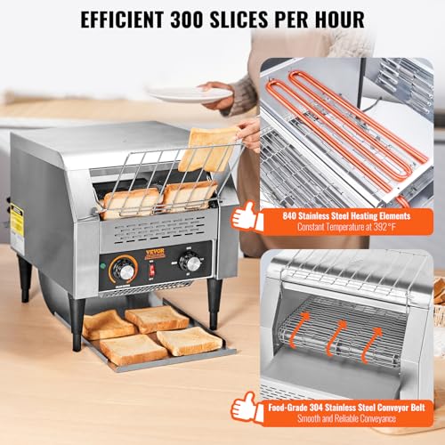 VEVOR Commercial Conveyor Toaster, 300 Slices/Hour, Heavy Duty Stainless Steel, Electric Restaurant Toaster for Toast, Bun, Bagel, Bread - My Kitchen Products