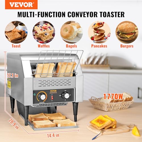 VEVOR Commercial Conveyor Toaster, 300 Slices/Hour, Heavy Duty Stainless Steel, Electric Restaurant Toaster for Toast, Bun, Bagel, Bread - My Kitchen Products