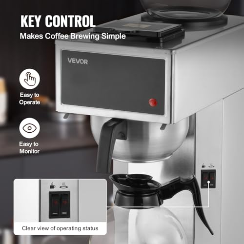 VEVOR Commercial Drip Coffee Maker, 12 Cups Coffee-Maker Machine with 2 Glass Carafes and 2 Decanter Warmer Plates, Stainless Steel Drip Style Coffee Brewer, for Restaurant, Office, Coffee Shop & Home - My Kitchen Products