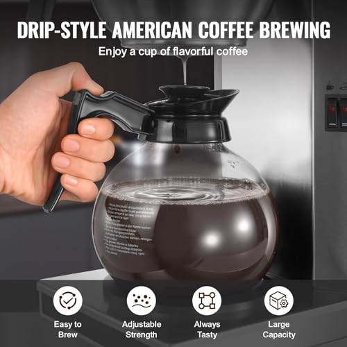 VEVOR Commercial Drip Coffee Maker, 12 Cups Coffee-Maker Machine with 2 Glass Carafes and 2 Decanter Warmer Plates, Stainless Steel Drip Style Coffee Brewer, for Restaurant, Office, Coffee Shop & Home - My Kitchen Products