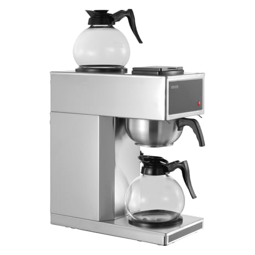 VEVOR Commercial Drip Coffee Maker, 12 Cups Coffee-Maker Machine with 2 Glass Carafes and 2 Decanter Warmer Plates, Stainless Steel Drip Style Coffee Brewer, for Restaurant, Office, Coffee Shop & Home - My Kitchen Products