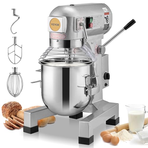 VEVOR Commercial Food Mixer 10Qt, Commercial Mixer with 3 Adjustable Speeds, 550W Dough Mixer,Commercial Stand Mixer with Stainless Steel Bowl - My Kitchen Products