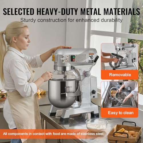 VEVOR Commercial Food Mixer 10Qt, Commercial Mixer with 3 Adjustable Speeds, 550W Dough Mixer,Commercial Stand Mixer with Stainless Steel Bowl - My Kitchen Products