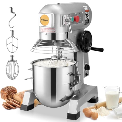 VEVOR Commercial Food Mixer, 15Qt Capacity with Timer, 500W Stainless Bowl Durable Electric Mixer for Commercial Use, 3 Speed Options 113/184/341 RPM, Includes Dough Hook & Whisk - My Kitchen Products
