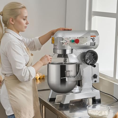 VEVOR Commercial Food Mixer, 15Qt Capacity with Timer, 500W Stainless Bowl Durable Electric Mixer for Commercial Use, 3 Speed Options 113/184/341 RPM, Includes Dough Hook & Whisk - My Kitchen Products