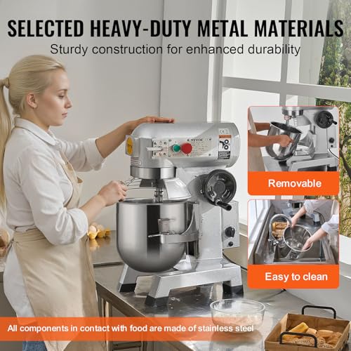 VEVOR Commercial Food Mixer, 15Qt Capacity with Timer, 500W Stainless Bowl Durable Electric Mixer for Commercial Use, 3 Speed Options 113/184/341 RPM, Includes Dough Hook & Whisk - My Kitchen Products