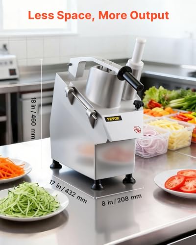 VEVOR Commercial Food Processor 2 Feeding Holes, 550W Electric Vegetable Slicer 1600 RPM, Stainless Steel Vegetable Processor Detachable 6-blades, 3mm/4mm/7mm Shred, 2mm/4mm Slice - My Kitchen Products
