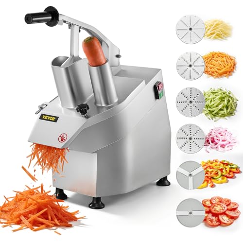 VEVOR Commercial Food Processor 2 Feeding Holes, 550W Electric Vegetable Slicer 1600 RPM, Stainless Steel Vegetable Processor Detachable 6-blades, 3mm/4mm/7mm Shred, 2mm/4mm Slice - My Kitchen Products