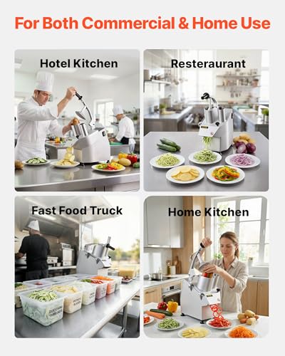 VEVOR Commercial Food Processor 2 Feeding Holes, 550W Electric Vegetable Slicer 1600 RPM, Stainless Steel Vegetable Processor Detachable 6-blades, 3mm/4mm/7mm Shred, 2mm/4mm Slice - My Kitchen Products