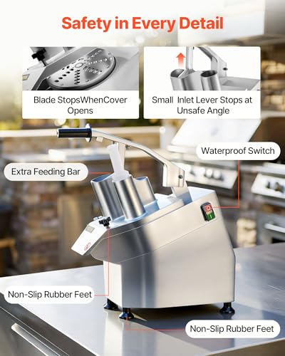VEVOR Commercial Food Processor 2 Feeding Holes, 550W Electric Vegetable Slicer 1600 RPM, Stainless Steel Vegetable Processor Detachable 6-blades, 3mm/4mm/7mm Shred, 2mm/4mm Slice - My Kitchen Products