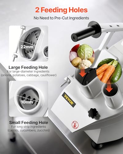 VEVOR Commercial Food Processor 2 Feeding Holes, 550W Electric Vegetable Slicer 1600 RPM, Stainless Steel Vegetable Processor Detachable 6-blades, 3mm/4mm/7mm Shred, 2mm/4mm Slice - My Kitchen Products
