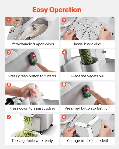 VEVOR Commercial Food Processor 2 Feeding Holes, 550W Electric Vegetable Slicer 1600 RPM, Stainless Steel Vegetable Processor Detachable 6-blades, 3mm/4mm/7mm Shred, 2mm/4mm Slice - My Kitchen Products