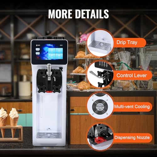 VEVOR Commercial Ice Cream Machine, 1000W Single Flavor Soft Serve Ice Cream Maker, 10.6 QT/H Yield, 4L Hopper & 1.6L Cylinder, Touch Screen, Auto Clean & Pre-Cooling, Countertop Restaurant Snack Bar - My Kitchen Products