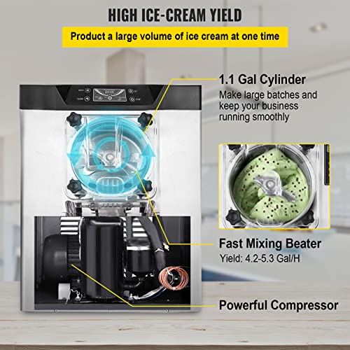 VEVOR Commercial Ice Cream Machine 1400W 20/5.3 Gph Hard Serve Ice Cream Maker with LED Display Screen Auto Shut-Off Timer One Flavors Perfect for Restaurants Snack bar Supermarkets - My Kitchen Products