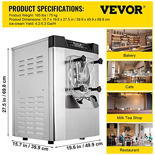 VEVOR Commercial Ice Cream Machine 1400W 20/5.3 Gph Hard Serve Ice Cream Maker with LED Display Screen Auto Shut-Off Timer One Flavors Perfect for Restaurants Snack bar Supermarkets - My Kitchen Products