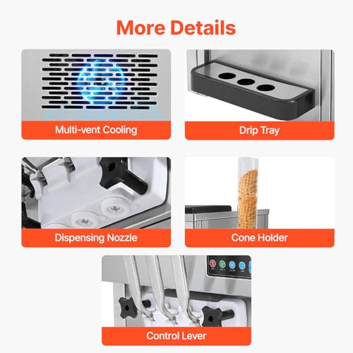 VEVOR Commercial Ice Cream Machine, 21 QT/H Soft Serve Ice Cream Maker with LCD Panel Auto Clean 3-Flavor Pre-cooling for Restaurant Snack Bar - My Kitchen Products