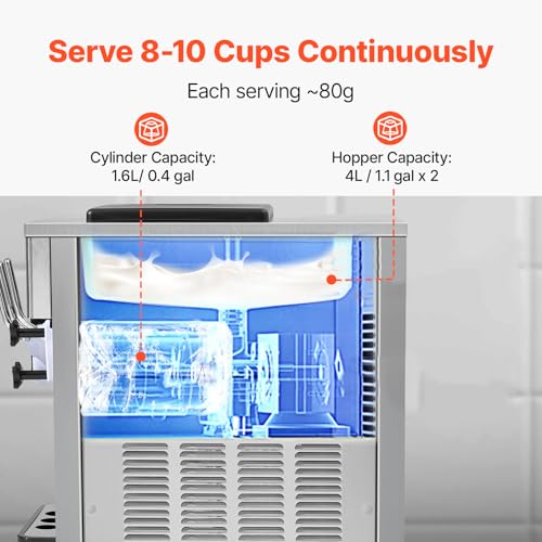 VEVOR Commercial Ice Cream Machine, 21 QT/H Soft Serve Ice Cream Maker with LCD Panel Auto Clean 3-Flavor Pre-cooling for Restaurant Snack Bar - My Kitchen Products