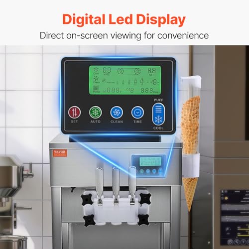 VEVOR Commercial Ice Cream Machine, 21 QT/H Soft Serve Ice Cream Maker with LCD Panel Auto Clean 3-Flavor Pre-cooling for Restaurant Snack Bar - My Kitchen Products