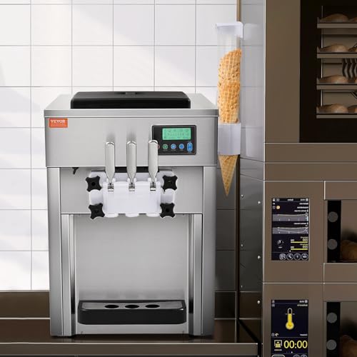 VEVOR Commercial Ice Cream Machine, 21 QT/H Soft Serve Ice Cream Maker with LCD Panel Auto Clean 3-Flavor Pre-cooling for Restaurant Snack Bar - My Kitchen Products