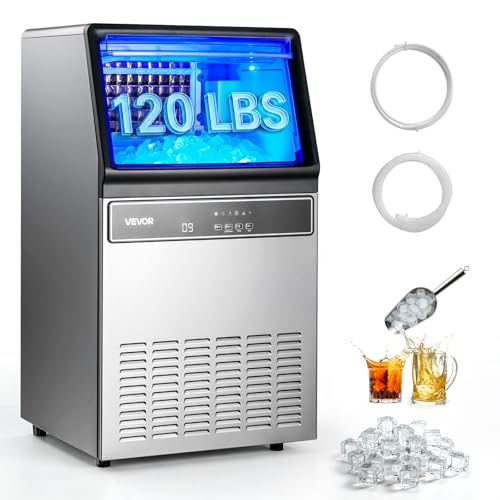 VEVOR Commercial Ice Maker Machine, 120 lbs/24H Ice Production, 33 lbs Storage Bin, 45 Cubes per Cycle, Stainless Steel Under Counter & Freestanding Ice Maker with LED Display, for Home Bar Restaurant - My Kitchen Products