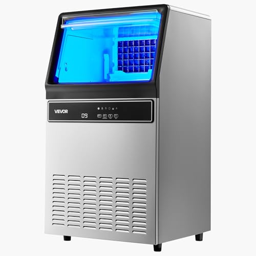 VEVOR Commercial Ice Maker Machine, 120 lbs/24H Ice Production, 33 lbs Storage Bin, 45 Cubes per Cycle, Stainless Steel Under Counter & Freestanding Ice Maker with LED Display, for Home Bar Restaurant - My Kitchen Products