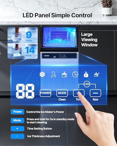 VEVOR Commercial Ice Maker Machine, 130Lbs/24H with 33Lbs Storage, 45 Cubes per Cycle, Stainless Steel Freestanding & Under Counter Ice Maker with LED Display & Self-Cleaning, for Home Bar Restaurant - My Kitchen Products