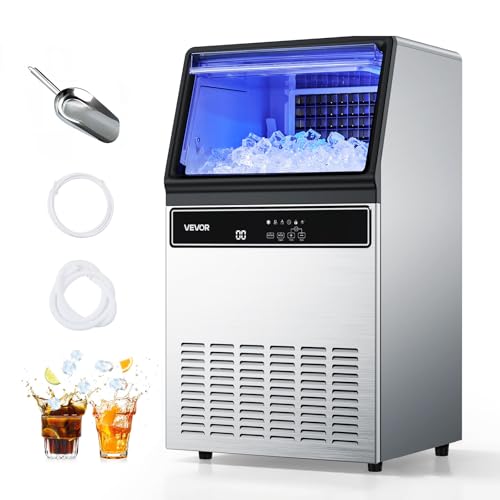 VEVOR Commercial Ice Maker Machine, 130Lbs/24H with 33Lbs Storage, 45 Cubes per Cycle, Stainless Steel Freestanding & Under Counter Ice Maker with LED Display & Self-Cleaning, for Home Bar Restaurant - My Kitchen Products