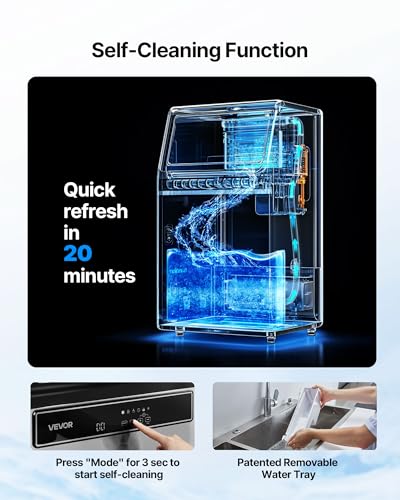 VEVOR Commercial Ice Maker Machine, 130Lbs/24H with 33Lbs Storage, 45 Cubes per Cycle, Stainless Steel Freestanding & Under Counter Ice Maker with LED Display & Self-Cleaning, for Home Bar Restaurant - My Kitchen Products